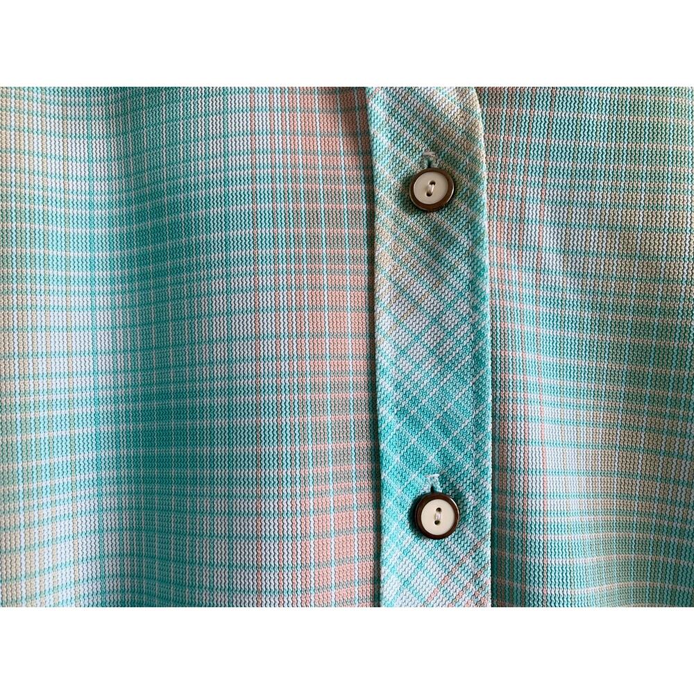 Vintage 70s Pastel Plaid Chore Jacket | Aqua Pink Button Down Shirt | M/L - Picture 3 of 5